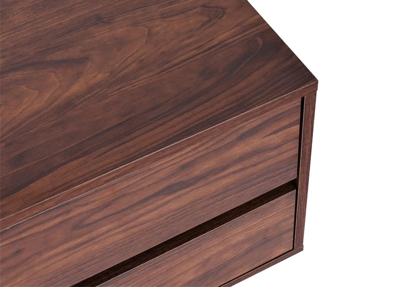 Meuble TV 2 tiroirs et 2 compartiments de rangement 42x140x40 cm aspect noyer 04_0007851