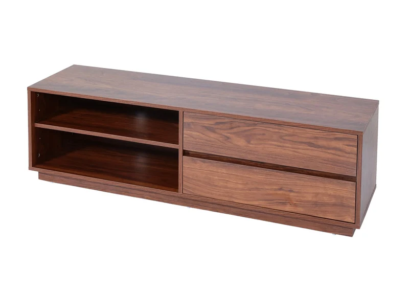 Meuble TV 2 tiroirs et 2 compartiments de rangement 42x140x40 cm aspect noyer 04_0007851
