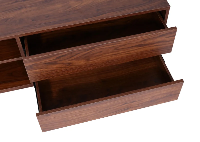 Meuble TV 2 tiroirs et 2 compartiments de rangement 42x140x40 cm aspect noyer 04_0007851
