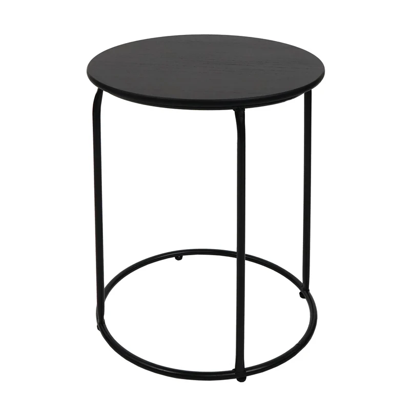 Set table-tabouret table d'appoint repose-pieds MDF PVC anthracite et métal noir 04_0007478