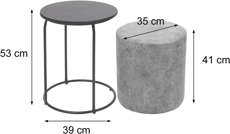 Set table-tabouret table d'appoint repose-pieds MDF PVC marron et métal noir 04_0007477