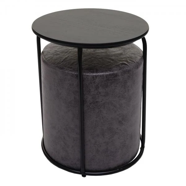 Set table-tabouret table d'appoint repose-pieds MDF PVC anthracite et métal noir 04_0007478