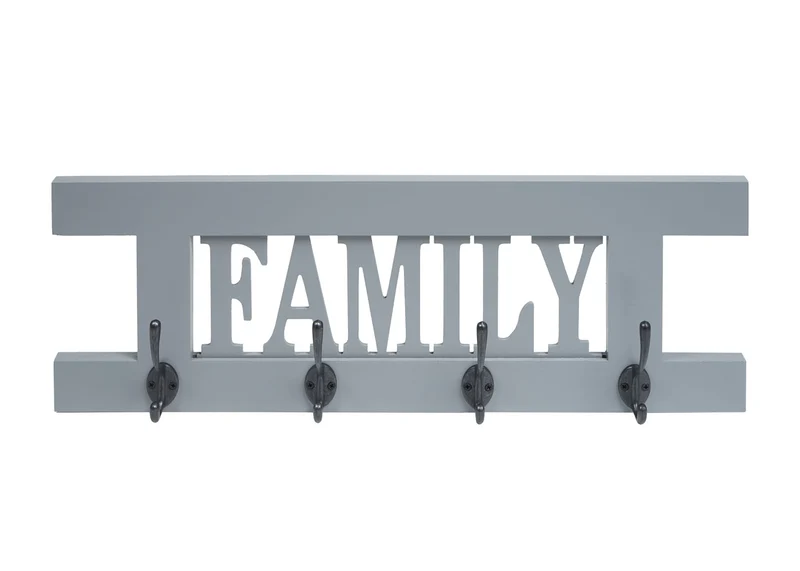 Portemanteau mural family avec 4 crochets doubles design vintage 60 x 21 cm gris-bleu 04_0008171