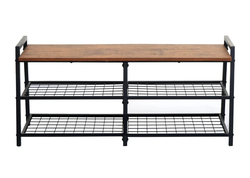 Banc à chaussures avec 4 compartiments 40x107x38 cm métal et MDF aspect chêne 04_0007878