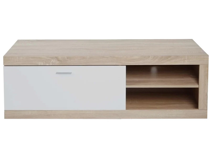 Meuble TV compartiment de rangement avec porte 43x140x41 cm MDF aspect chêne blanc 04_0007853