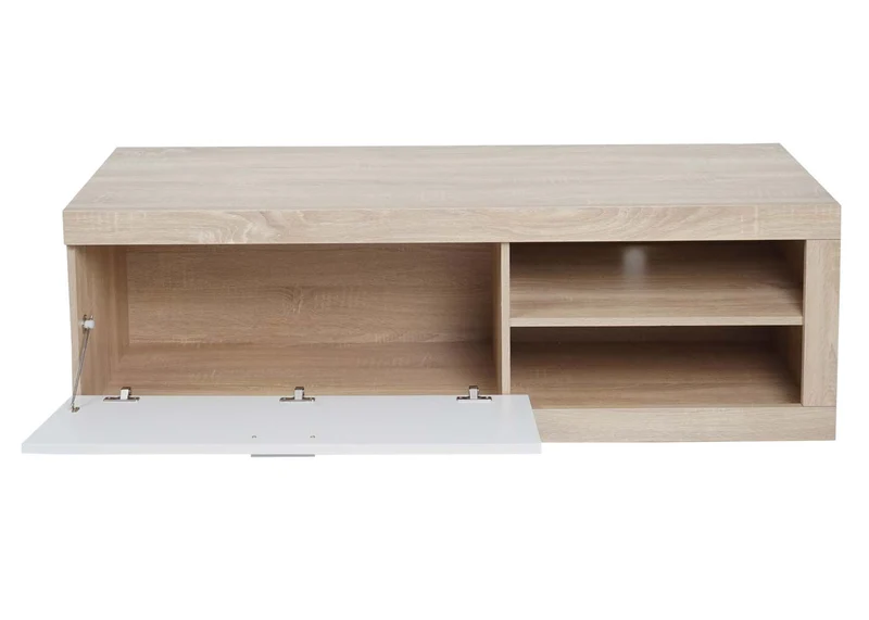 Meuble TV compartiment de rangement avec porte 43x140x41 cm MDF aspect chêne blanc 04_0007853