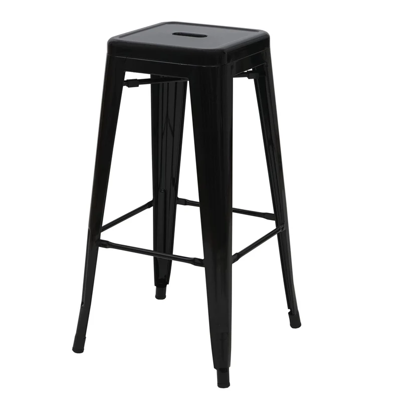 Lot de 2 tabourets de bar avec repose-pieds design industriel empilable métal noir 04_0007450
