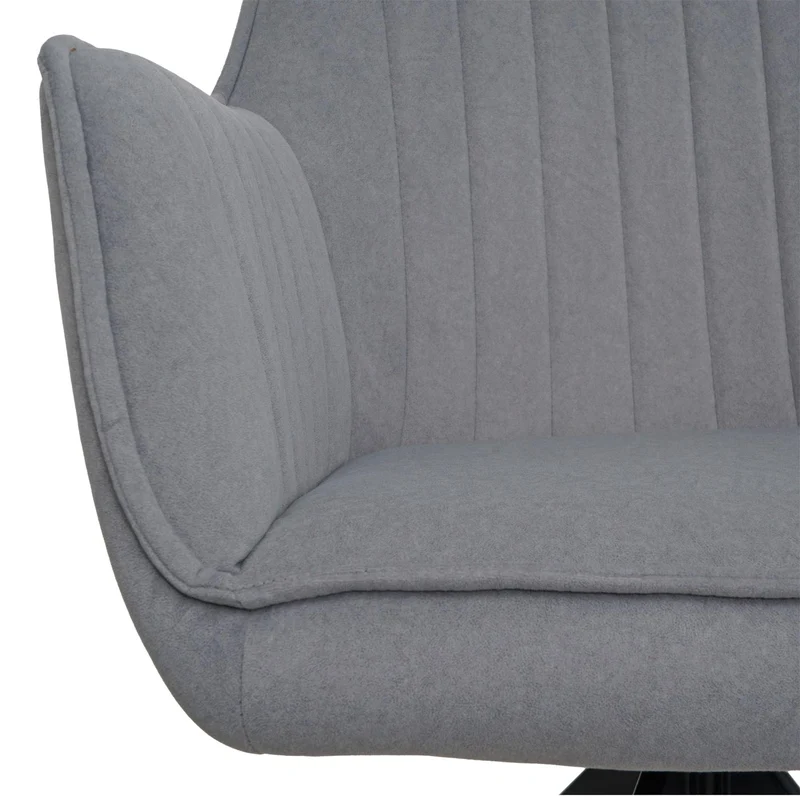 Lot de 2 chaises de salle à manger avec accoudoirs siège rotatif en tissu gris clair cadre en acier noir 04_0007371