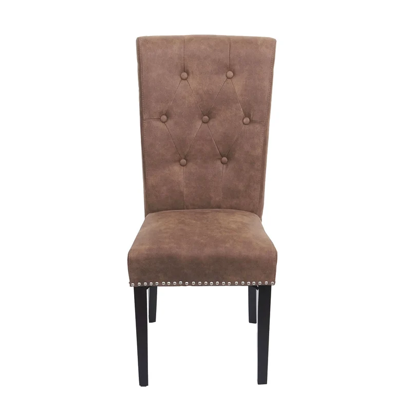 Lot de 2 chaises de salle à manger avec boutons décoratifs en tissu marron pieds foncé 04_0007316