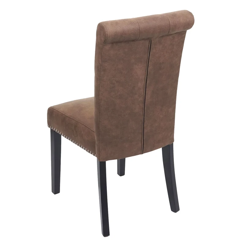 Lot de 2 chaises de salle à manger avec boutons décoratifs en tissu marron pieds foncé 04_0007316