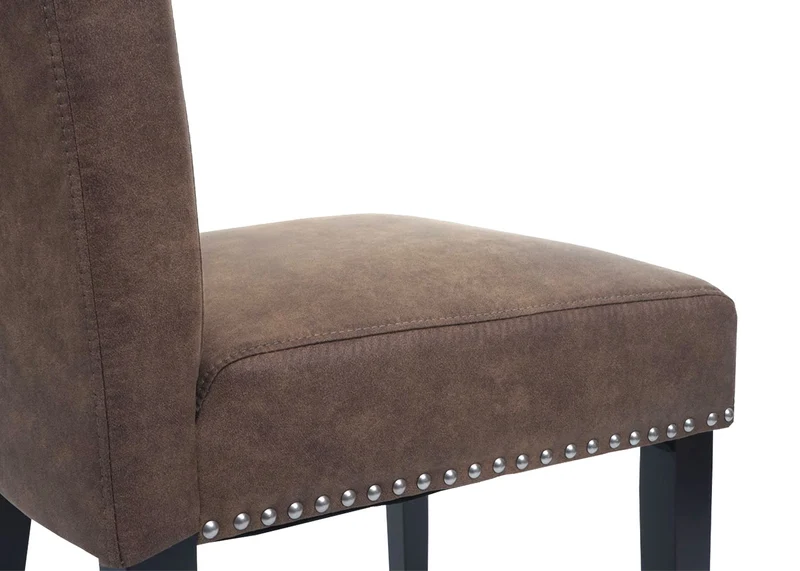 Lot de 2 chaises de salle à manger avec boutons décoratifs en tissu marron pieds foncé 04_0007316