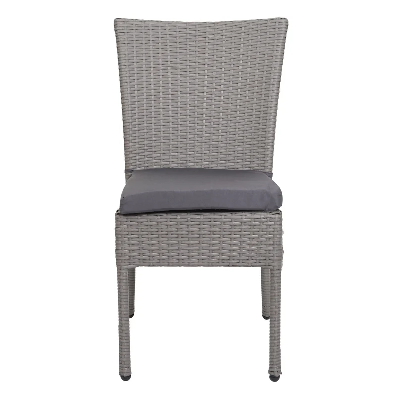 Lot de 2 chaises en polyrotin gris balcon jardin empilable coussins gris foncé 04_0007409