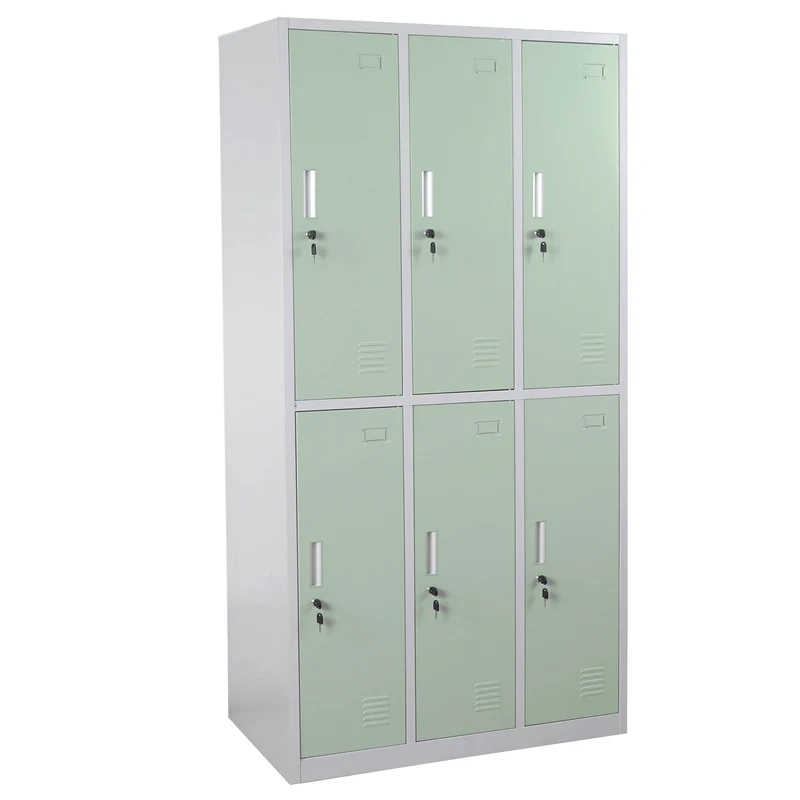 Casier armoire de rangement serrure avec 6 compartiments en métal vert 04_0007269