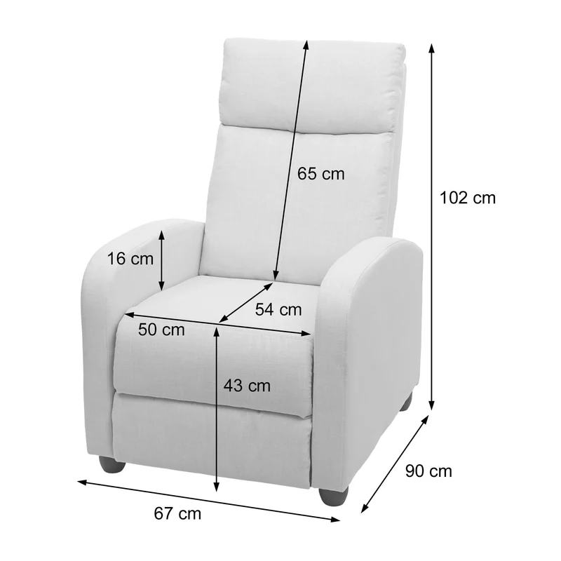Fauteuil TV relaxation fonction inclinable réglable en tissu crème 04_0006877