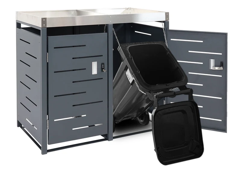 Abris poubelles verrouillable avec bac à plantes acier inoxydable et métal 110x115x62 cm 04_0008228