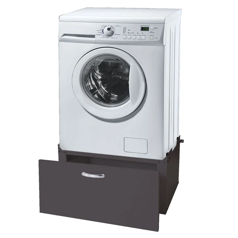 Meuble bas pour machine à laver avec tiroir 33 x 61 x 52 cm MDF et acier noir 04_0007835