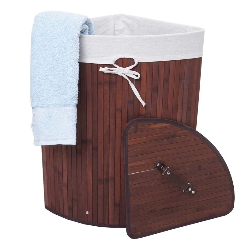 Panier à linge d'angle bac à linge 61 x 48 x 35 cm 50l en bambou marron 04_0007895