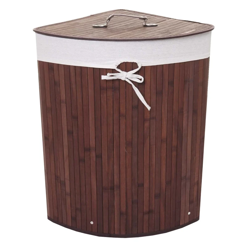 Panier à linge d'angle bac à linge 61 x 48 x 35 cm 50l en bambou marron 04_0007895