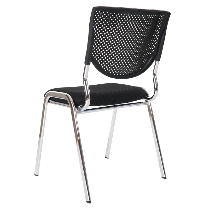 Lot de 4 chaises visiteur chaise de conférence empilable assise en tissu/textile noir pieds chrome 04_0007533