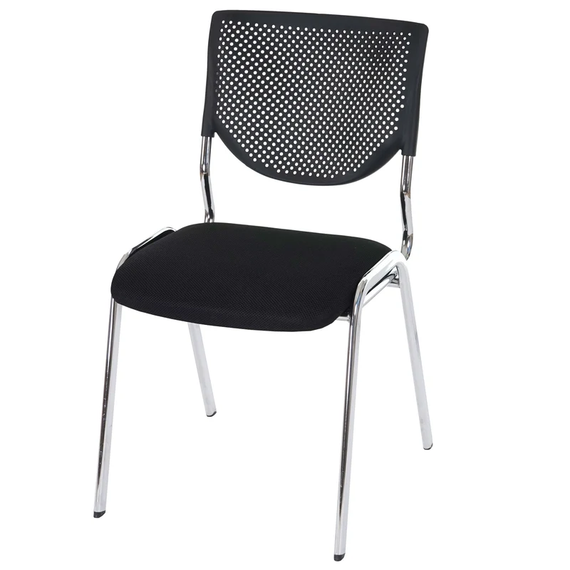 Lot de 4 chaises visiteur chaise de conférence empilable assise en tissu/textile noir pieds chrome 04_0007533