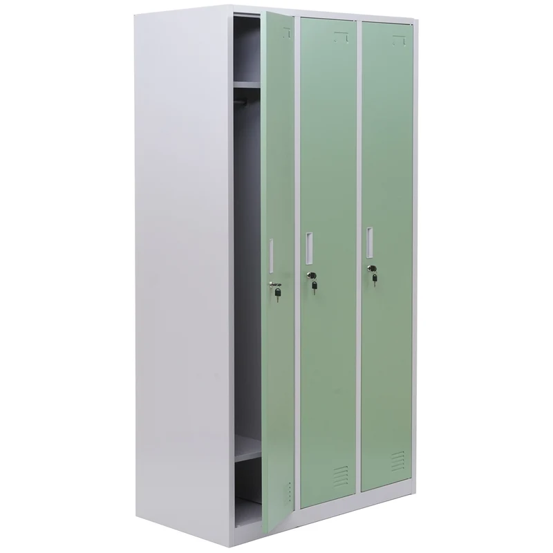 Casier avec 3 compartiments avec serrure tôle d'acier laminé vert 180x90x50 cm 04_0007274