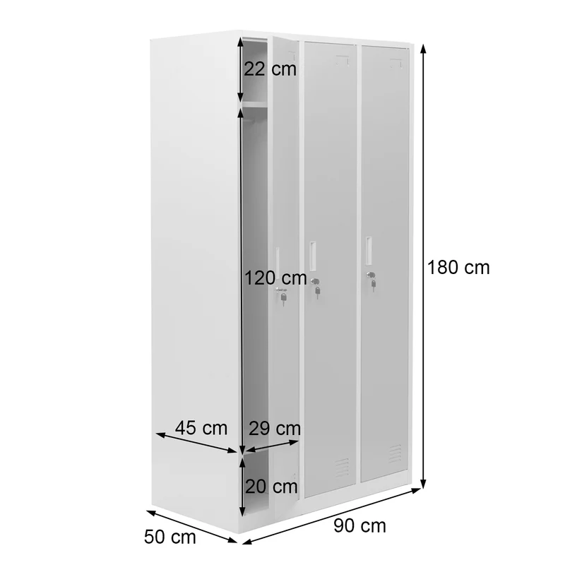 Casier avec 3 compartiments avec serrure tôle d'acier laminé vert 180x90x50 cm 04_0007274
