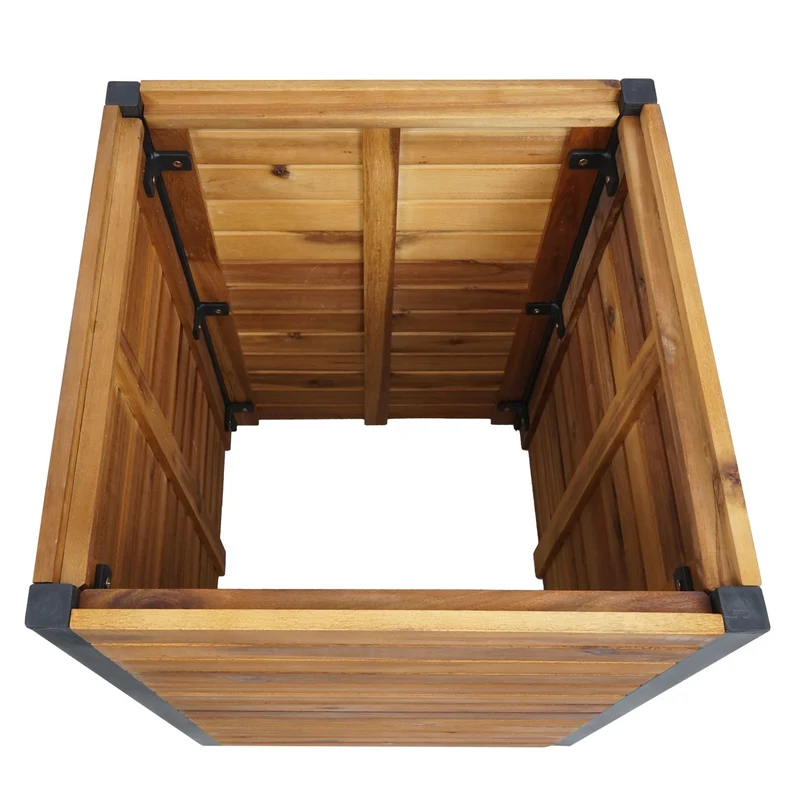 Jardinière pot de fleurs pour extérieur en bois d'acacia 60 x 42 x 42 cm marron 04_0007217