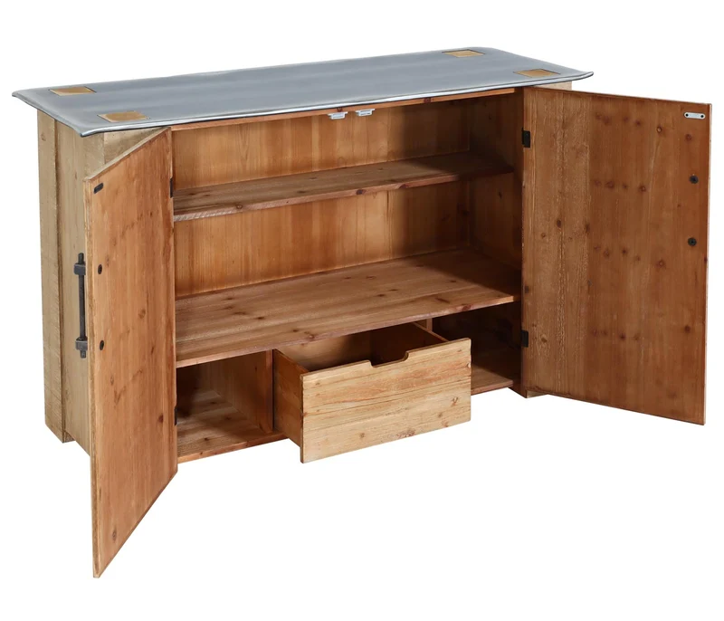 Buffet industriel en bois massif 120 cm avec tiroir et rangement style métal 04_0010233