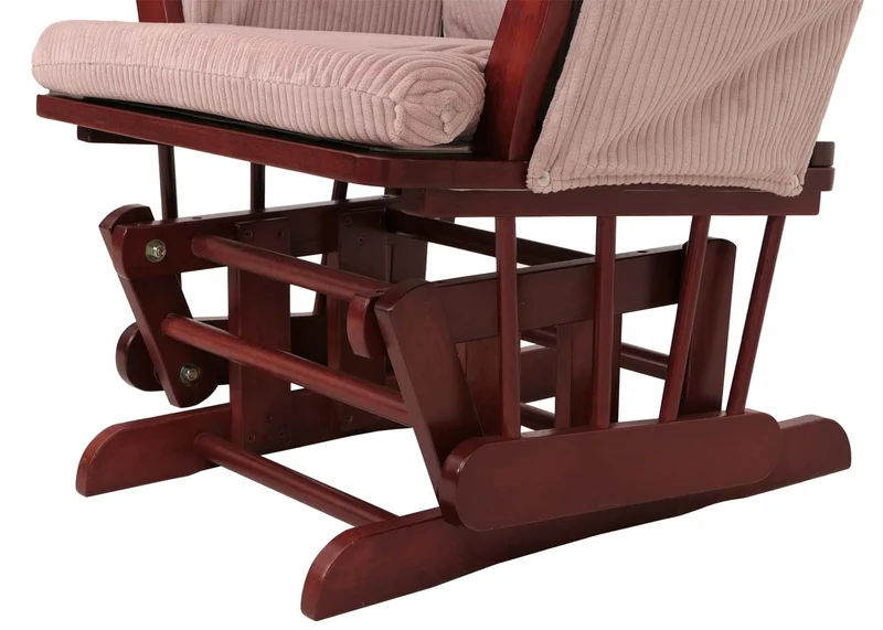 Fauteuil relax à bascule avec repose-pieds tissu velours côtelé rose structure bois d’hévéa 04_0009675