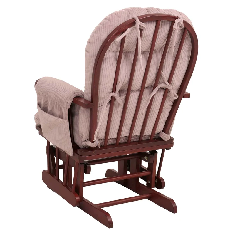 Fauteuil relax à bascule avec repose-pieds tissu velours côtelé rose structure bois d’hévéa 04_0009675