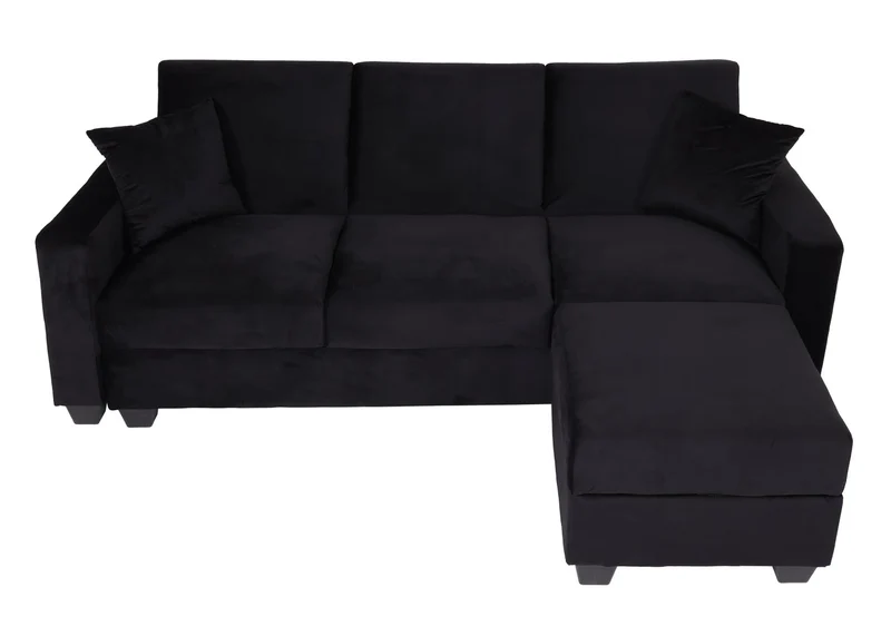 Canapé d’angle convertible velours noir avec méridienne modulable et coffre de rangement 04_0010440