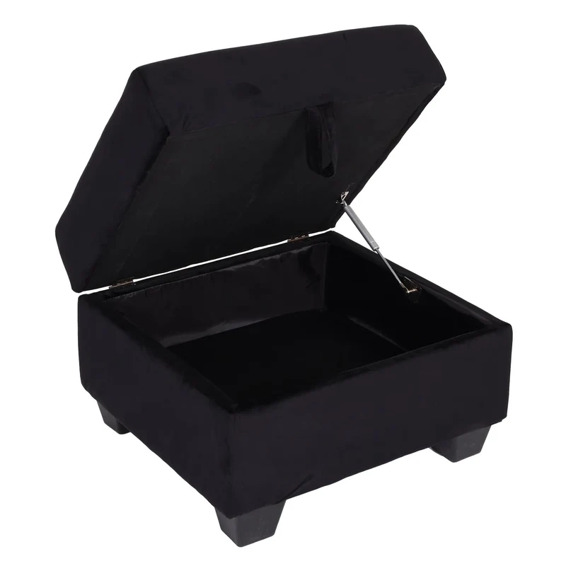 Canapé d’angle convertible velours noir avec méridienne modulable et coffre de rangement 04_0010440