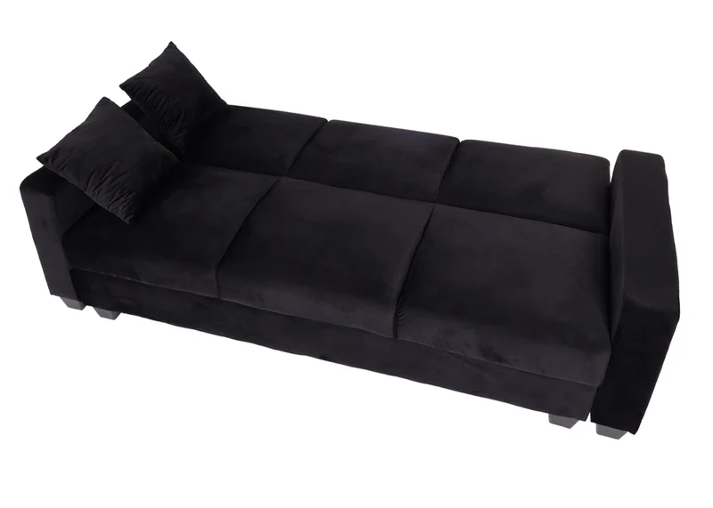 Canapé d’angle convertible velours noir avec méridienne modulable et coffre de rangement 04_0010440