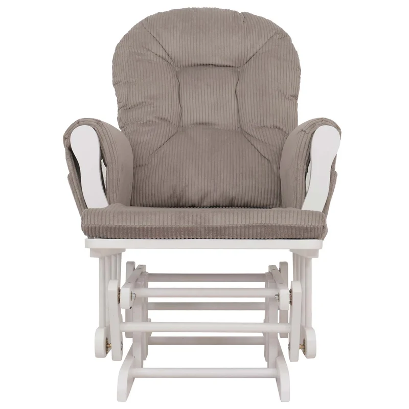 Fauteuil relax à bascule avec repose-pieds tissu velours côtelé gris clair structure blanche 04_0009666