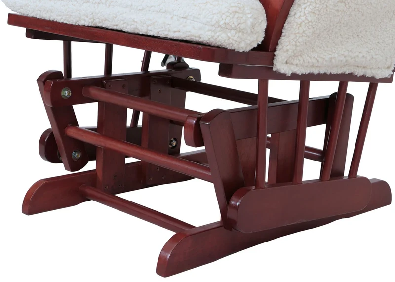 Fauteuil relax à bascule avec repose-pieds tissu bouclé crème structure bois d’hévéa 04_0009685
