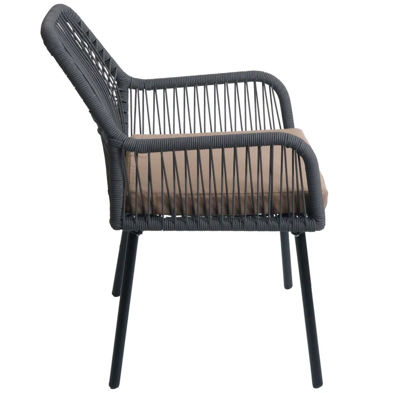 Lot de 2 chaises de jardin motif graphique aéré en aluminium anthracite corde tressée et coussins taupe inclus 04_0009696