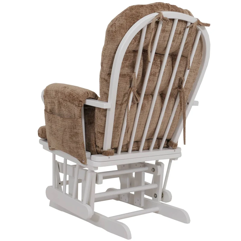Fauteuil relax à bascule rembourrage épais avec repose-pieds en tissu chenille marron clair structure bois massif blanche 04_0009697