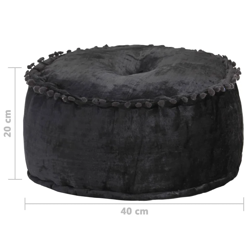Pouf tabouret repose-pied ottoman rond 40 x 20 cm en velours anthracite DEC030023