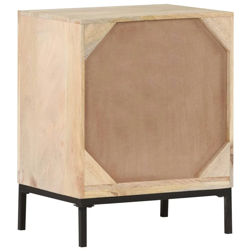 Table de chevet avec compartiment avec porte 40 x 30 x 50 cm bois de manguier et canne DEC032930