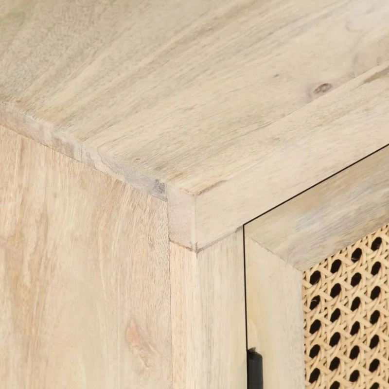 Table de chevet avec compartiment avec porte 40 x 30 x 50 cm bois de manguier et canne DEC032930