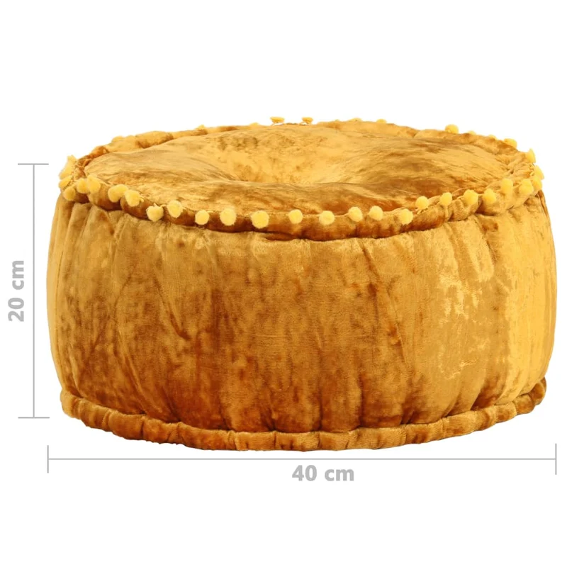 Pouf tabouret repose-pied ottoman rond 40 x 20 cm en velours moutarde jaune DEC030027