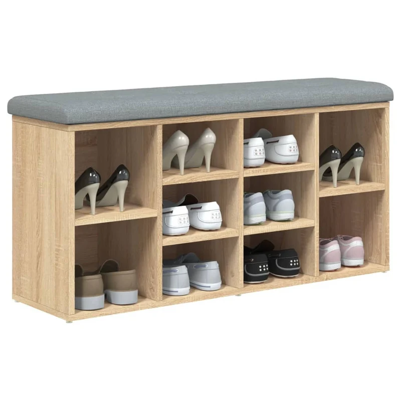 Banc de rangement à chaussures couleur chêne 102 x 32 x 50 cm bois d'ingénierie brun DEC024885