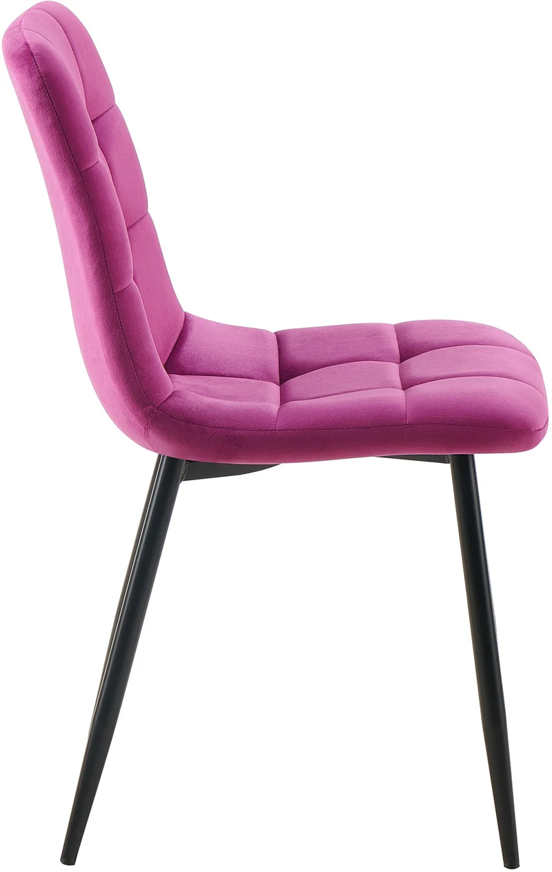 Lot de 4 chaises de salle à manger coutures forme carrées en tissu velours violet pieds en métal noir 10_0001797