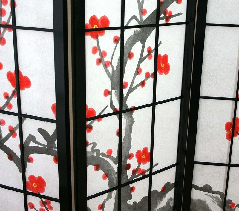 Paravent 4 panneaux japonais en bois noir 176x175cm PAR06014
