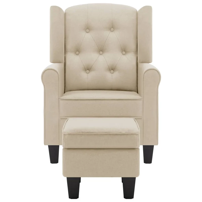 Fauteuil lounge design moderne confortable avec repose-pieds en tissu crème DEC026831
