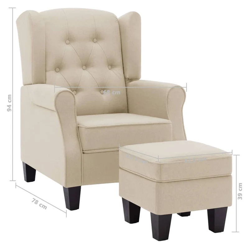 Fauteuil lounge design moderne confortable avec repose-pieds en tissu crème DEC026831