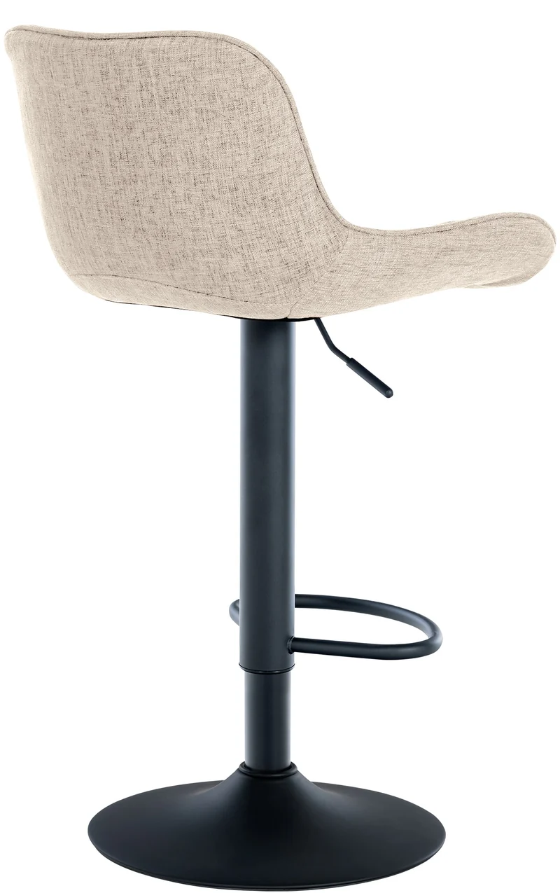 Tabouret de bar x1 assise avec coutures décoratives losange en tissu taupe et pieds en métal noir 10_0005230