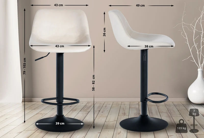 Lot de 2 tabourets de bar rotation à 360°en velours crème pieds en trompette métal noir 10_0006764