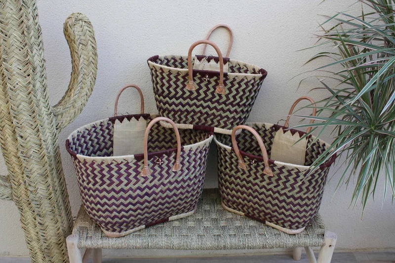 Superbe Panier sac cabas - Smoke & Naturel - 3 TAILLES - tressé main Madagascar - idéal courses, marchés, plage ... raphia