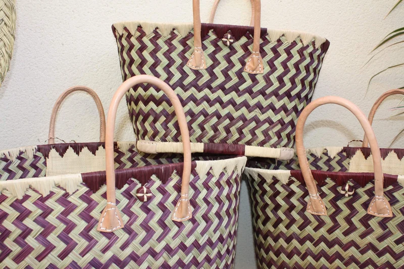 Superbe Panier sac cabas - Smoke & Naturel - 3 TAILLES - tressé main Madagascar - idéal courses, marchés, plage ... raphia